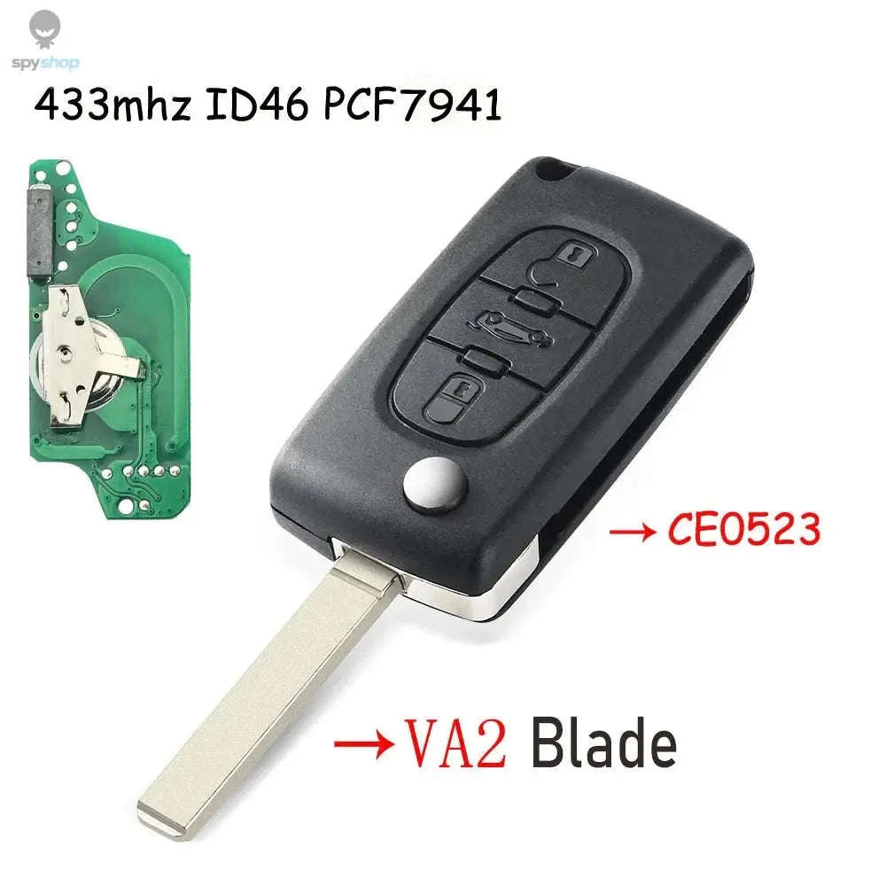 KEYYOU Flip Remote Car Key – 433MHz Replacement for Citroen & Peugeot-2BTN HU83 CE0523 / ASK For Citroen