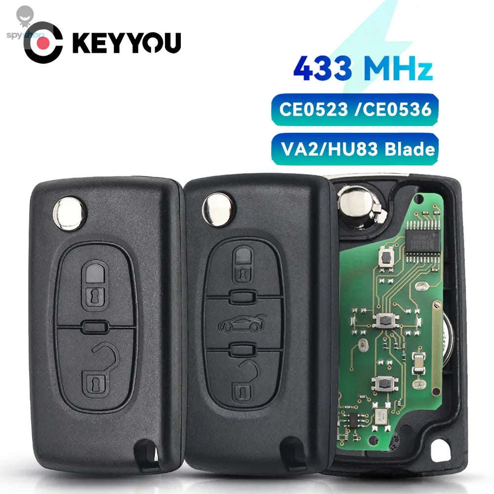KEYYOU Flip Remote Car Key – 433MHz Replacement for Citroen & Peugeot-2BTN HU83 CE0523 / ASK For Citroen