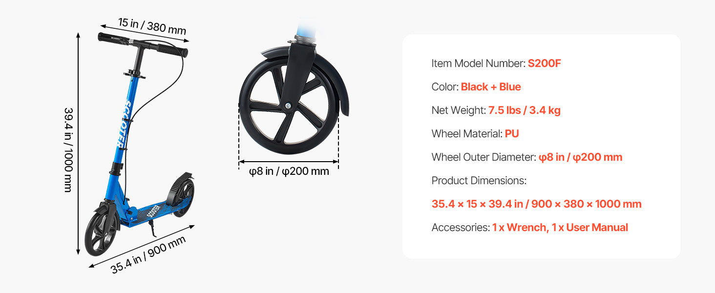 SucceBuy Kick Scooter for Kids Ages 8+ Teens & Adults 2-Wheel Toddler Scooter with Height Adjustable Handlebar for Boys & Girls
