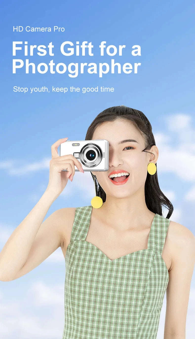 Kid CCD 1080P Digital Camera 96MP Autofocus Vlogging Camera 16X Zoom Video Camcorder 2.4 Inch IPS Screen for Adult Photography-Gray (standard)