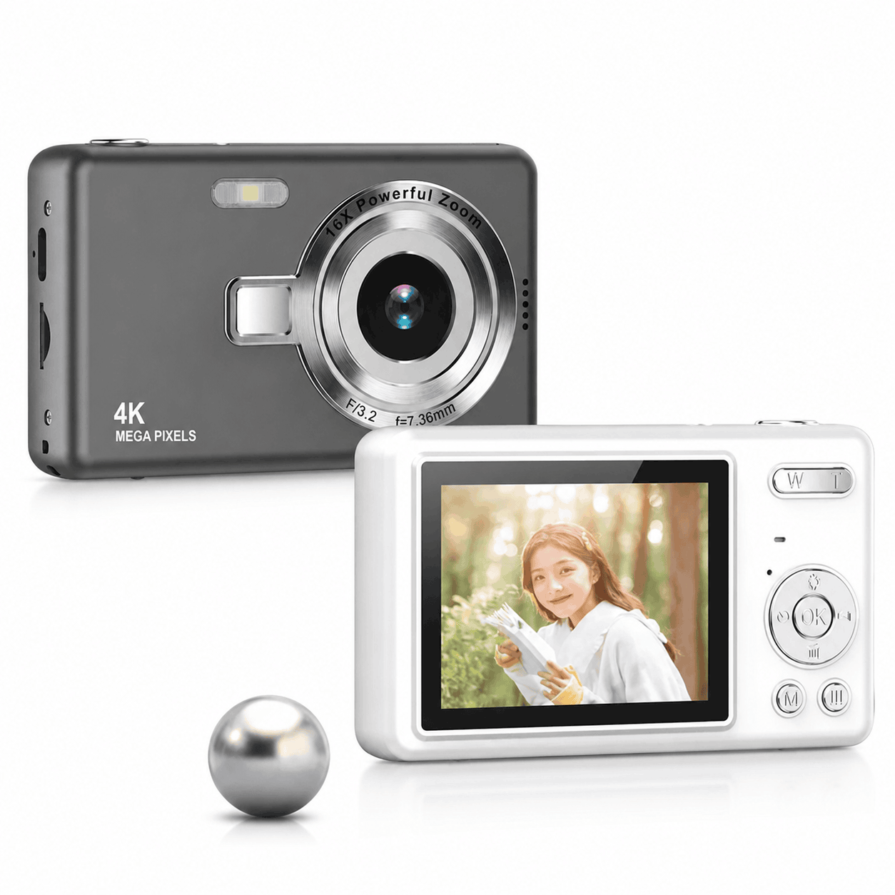 Kid CCD 1080P Digital Camera 96MP Autofocus Vlogging Camera 16X Zoom Video Camcorder 2.4 Inch IPS Screen for Adult Photography-Gray (standard)