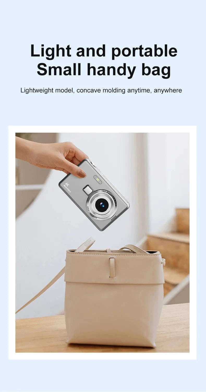 Kid CCD 1080P Digital Camera 96MP Autofocus Vlogging Camera 16X Zoom Video Camcorder 2.4 Inch IPS Screen for Adult Photography-Gray (standard)