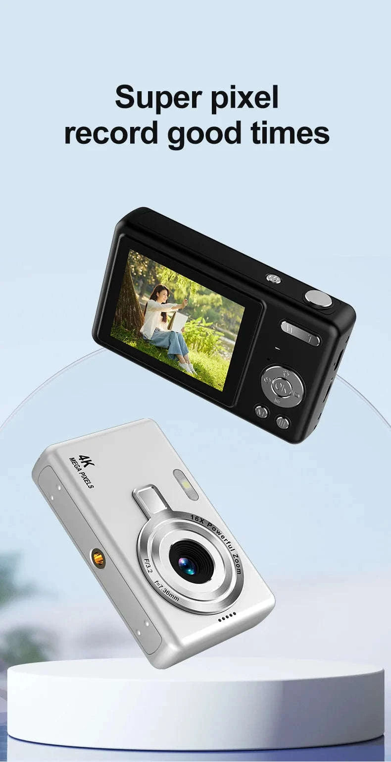 Kid CCD 1080P Digital Camera 96MP Autofocus Vlogging Camera 16X Zoom Video Camcorder 2.4 Inch IPS Screen for Adult Photography-Gray (standard)