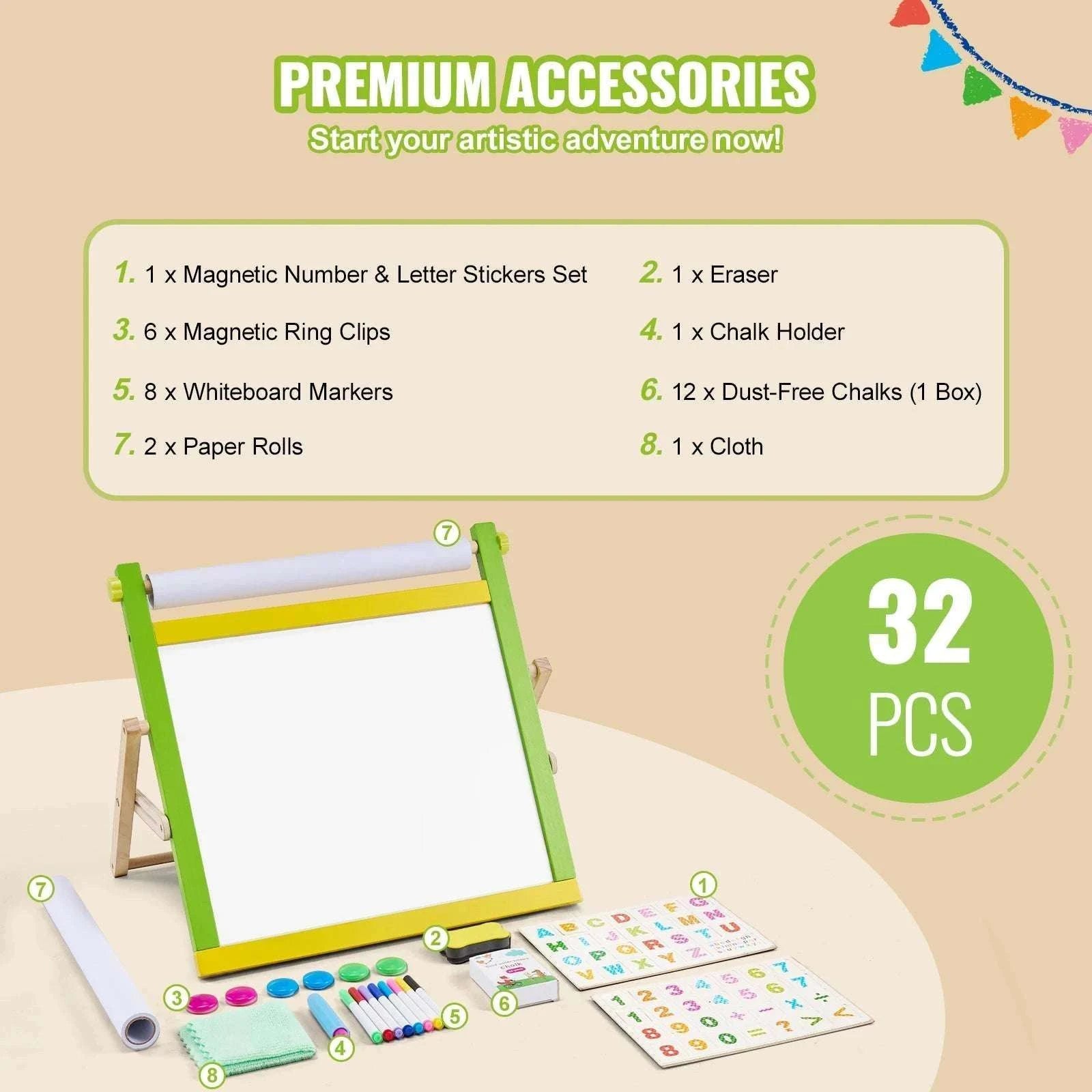 Kids 3-in-1 Double-Sided Magnetic Art Easel Drawing Board Set-1PC / UNITED KINGDOM