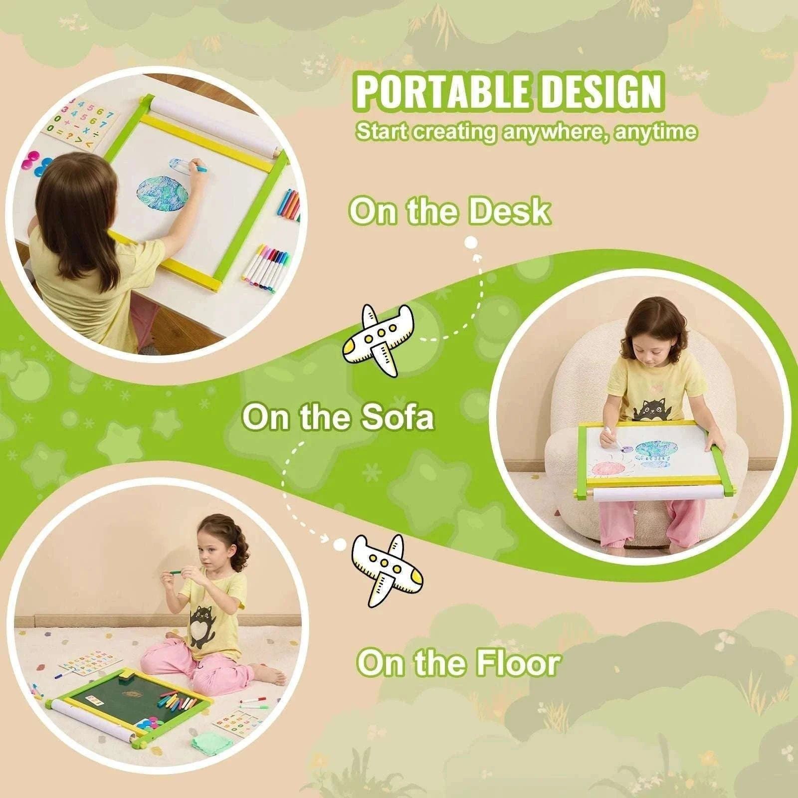 Kids 3-in-1 Double-Sided Magnetic Art Easel Drawing Board Set-