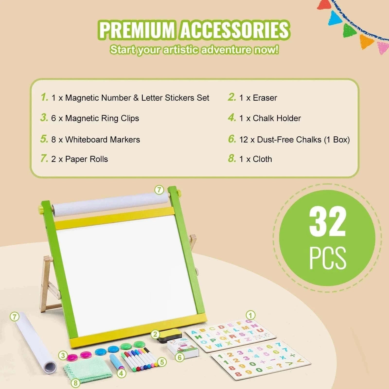 Kids 3-in-1 Double-Sided Magnetic Art Easel Drawing Board Set-