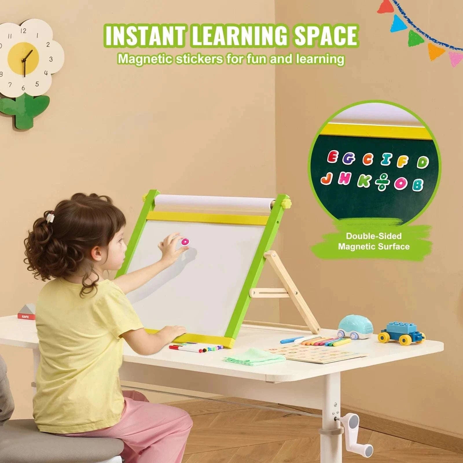 Kids 3-in-1 Double-Sided Magnetic Art Easel Drawing Board Set-