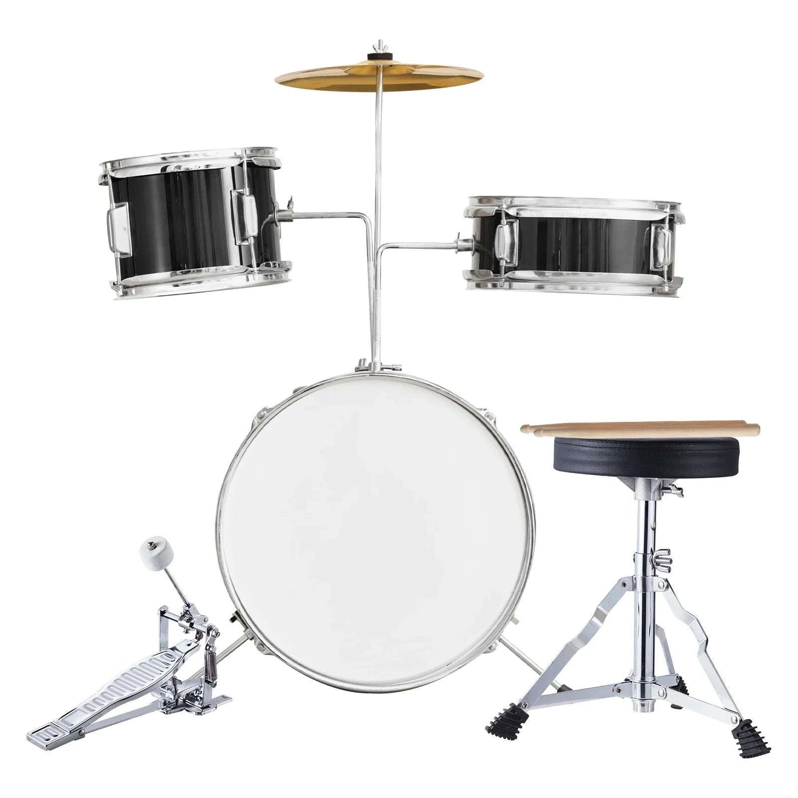 Kids 3-Piece Drum Set with 14" Bass, Adjustable Throne & Cymbal-Blue / United States