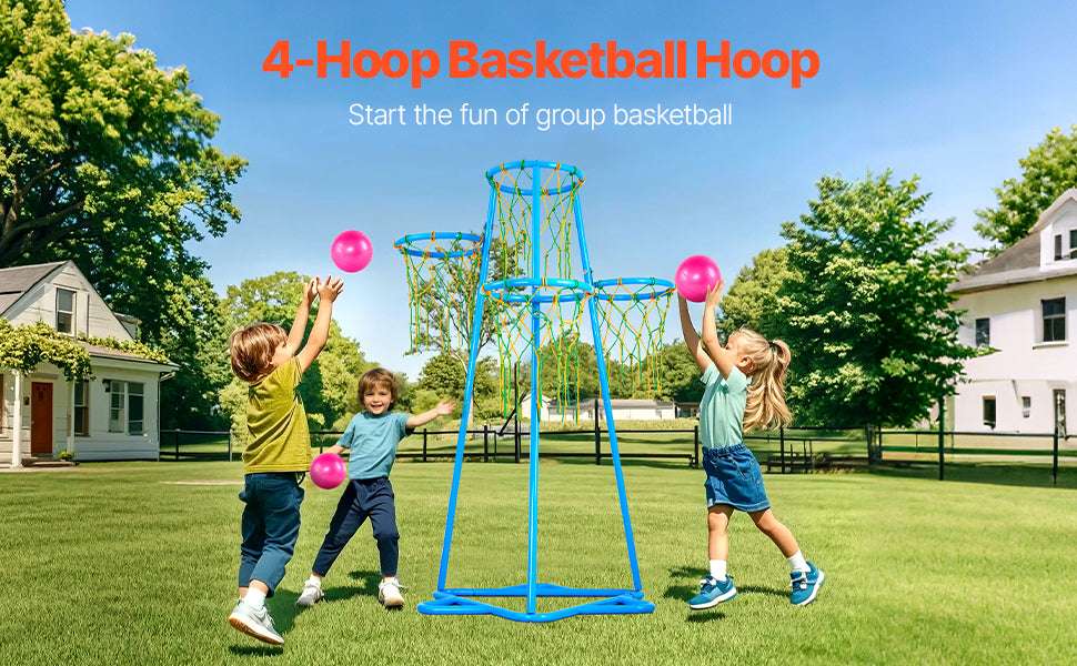 Kids 4-Hoop Basketball Stand with Adjustable Heights & 3 Balls-Blue / france