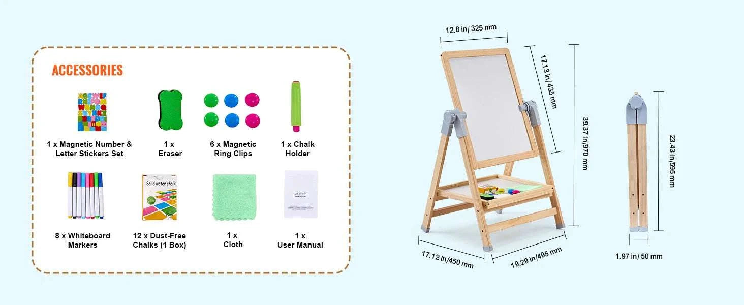 Kids Art Easel with Magnetic Board, Adjustable Height 27–38”-1PC / CZECH REPUBLIC