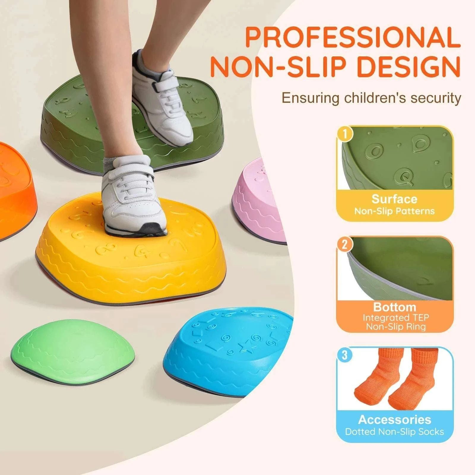 Kids Balance Stepping Stones Set with Non-Slip Grip (5 or 6 PCS)-5pcs / United States
