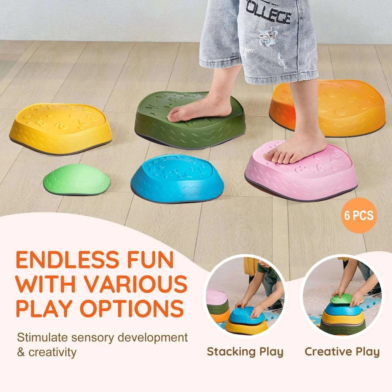 Kids Balance Stepping Stones Set with Non-Slip Grip (5 or 6 PCS)-5pcs / United States