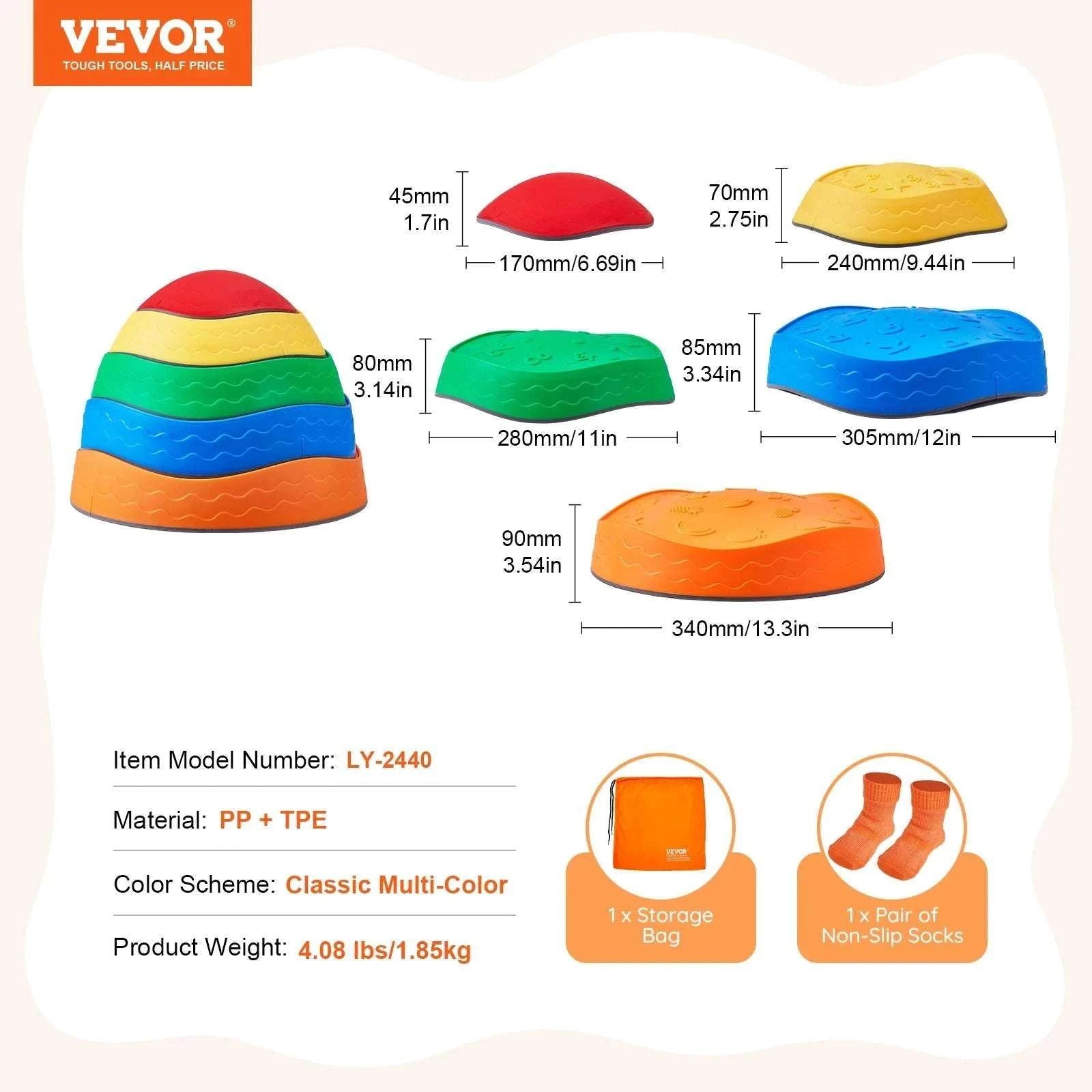 Kids Balance Stepping Stones Set with Non-Slip Grip (5 or 6 PCS)-5pcs / United States