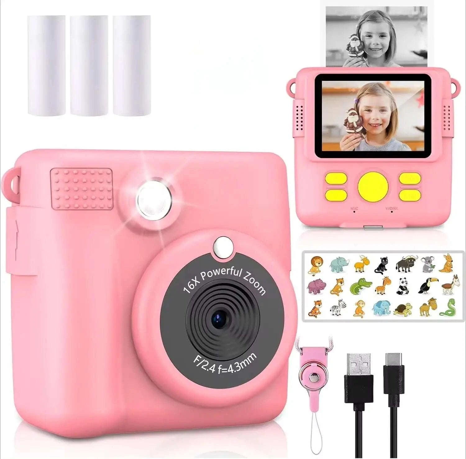 Kids Camera Instant Print with 1080P Video and 32GB Card-ABS681-Blue 32G