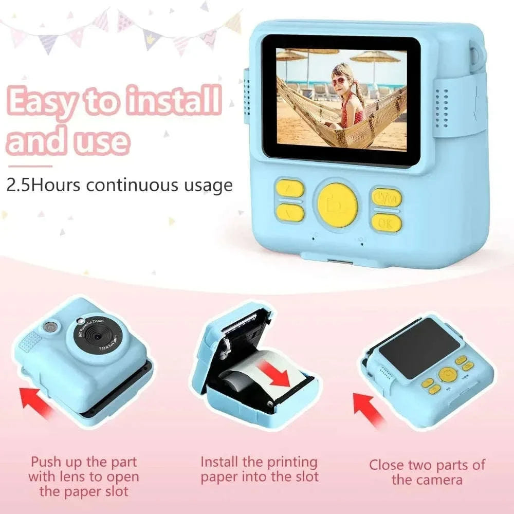 Kids Camera Instant Print with 1080P Video and 32GB Card-ABS681-Blue 32G
