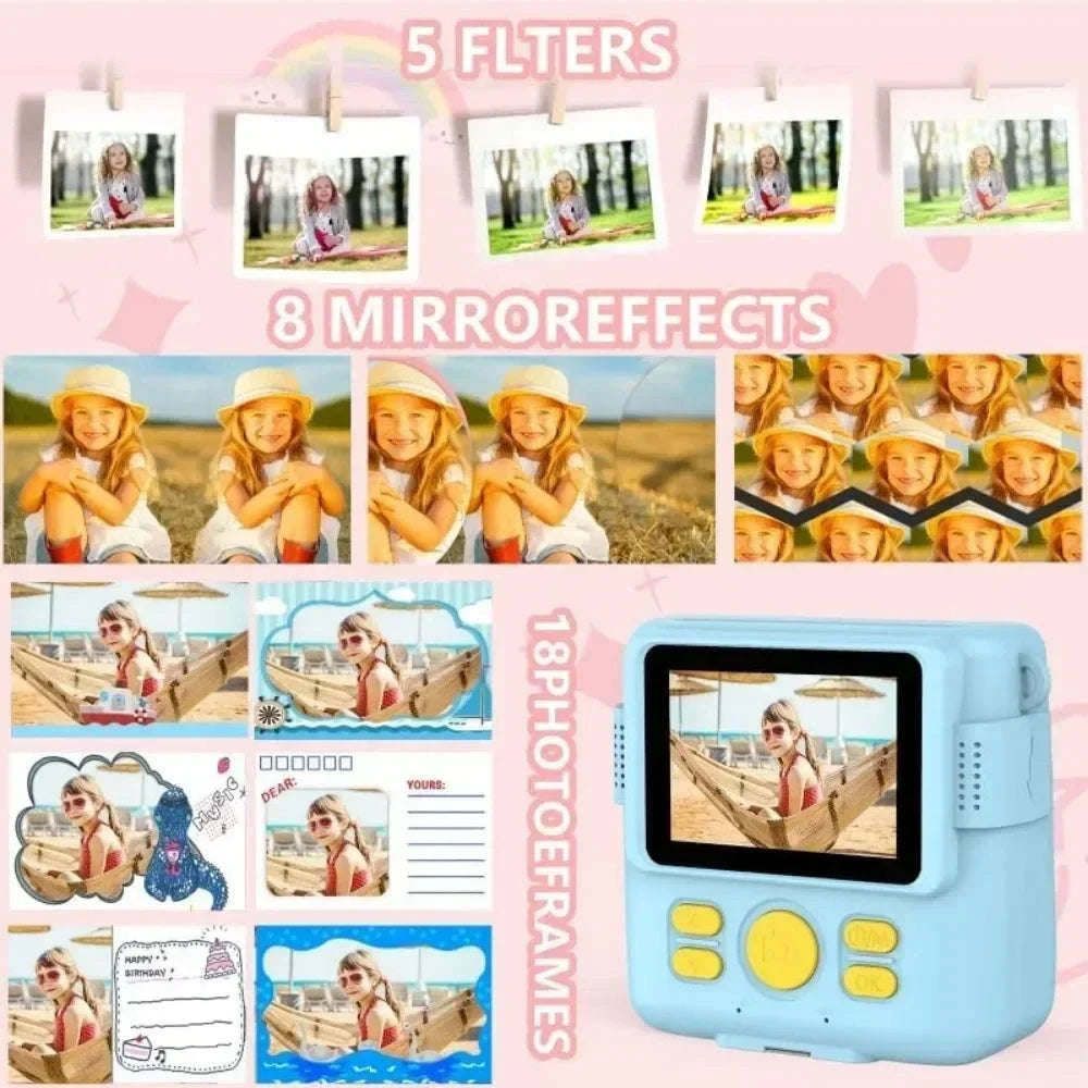 Kids Camera Instant Print with 1080P Video and 32GB Card-ABS681-Blue 32G