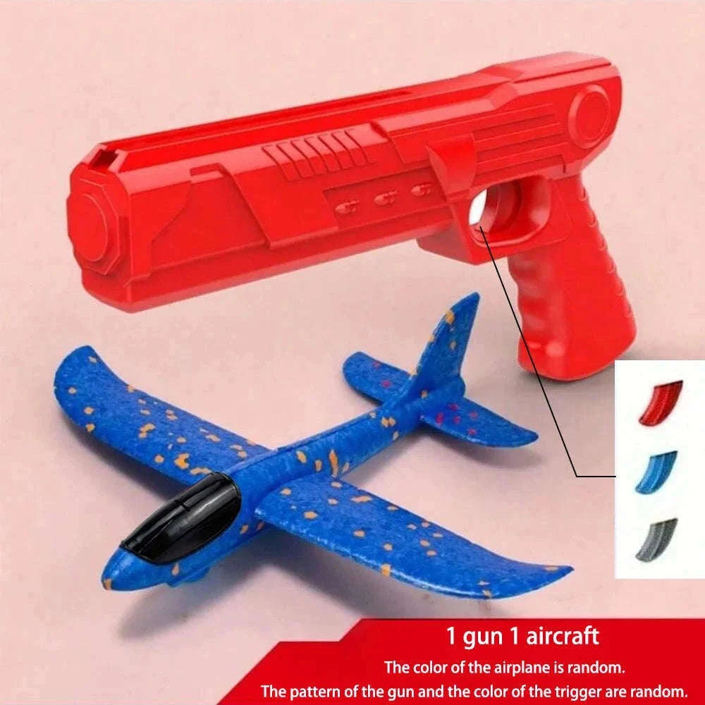 Kids Catapult Foam Glider Plane Set for Outdoor Play-Large gun yellow