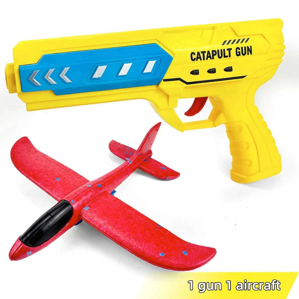Kids Catapult Foam Glider Plane Set for Outdoor Play-Large gun yellow