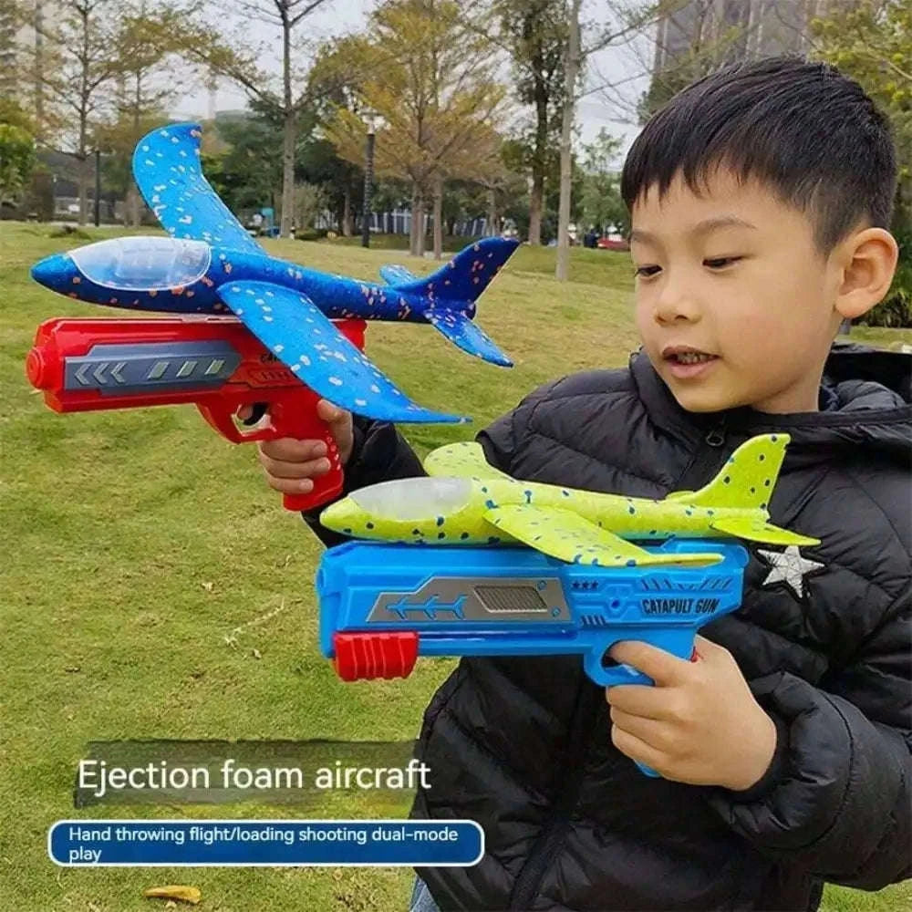 Kids Catapult Foam Glider Plane Set for Outdoor Play-Large gun yellow