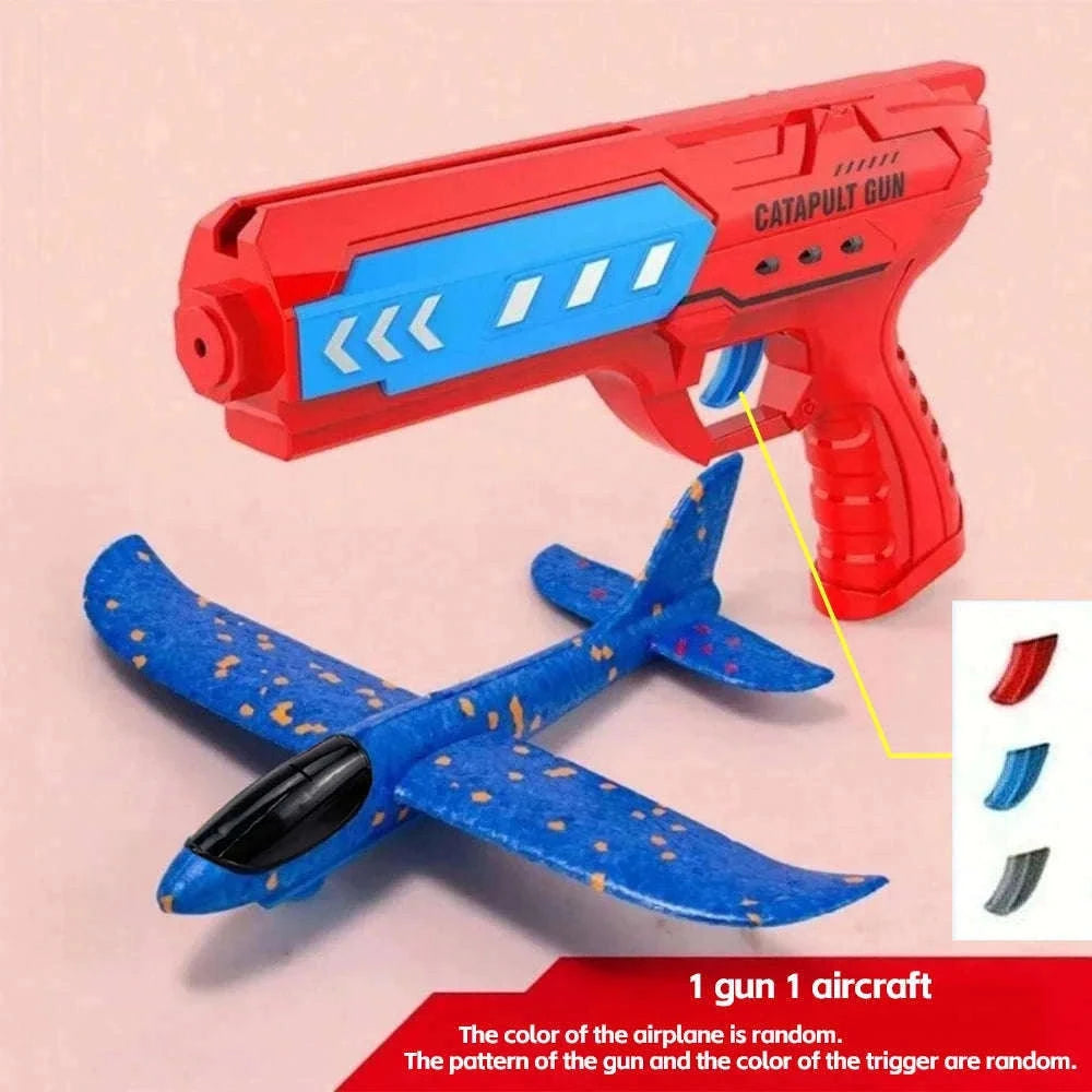 Kids Catapult Foam Glider Plane Set for Outdoor Play-Large gun yellow