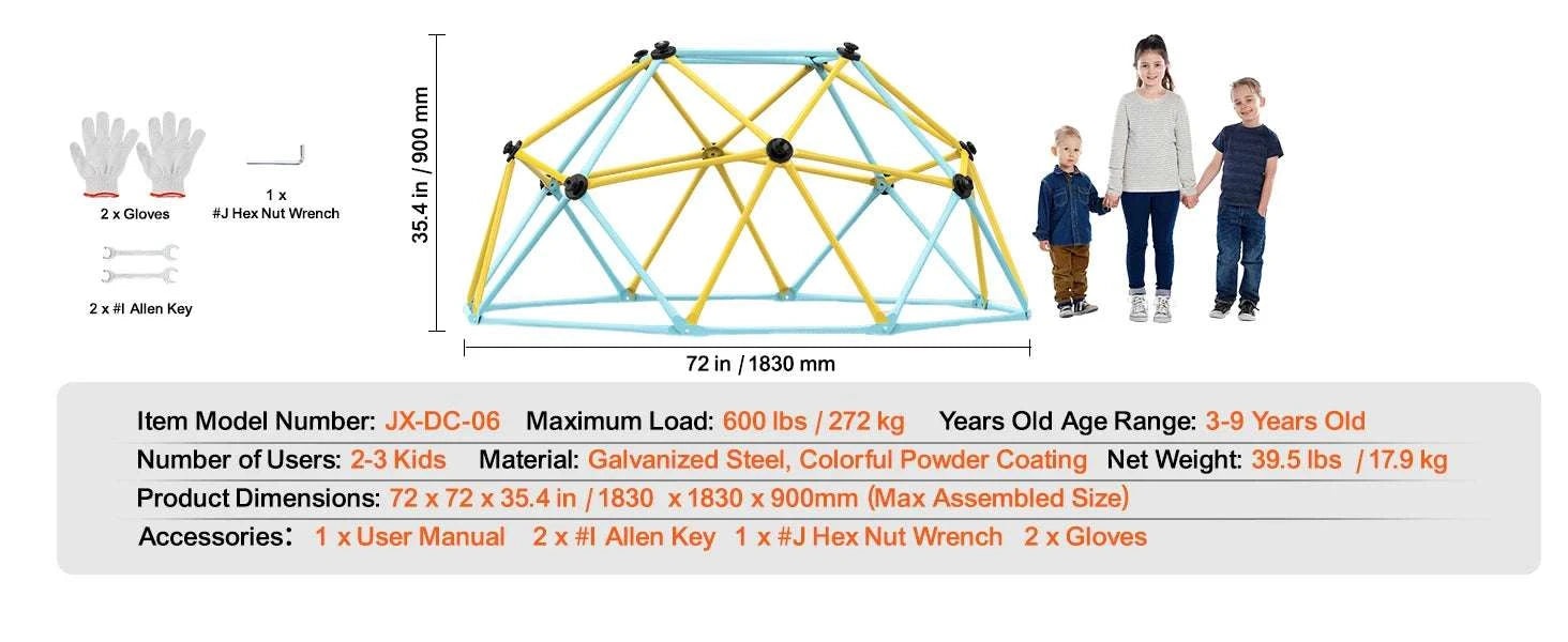 Kids Climbing Dome Jungle Gym with Swing & Hammock (6–12FT)-12FT Type A / france