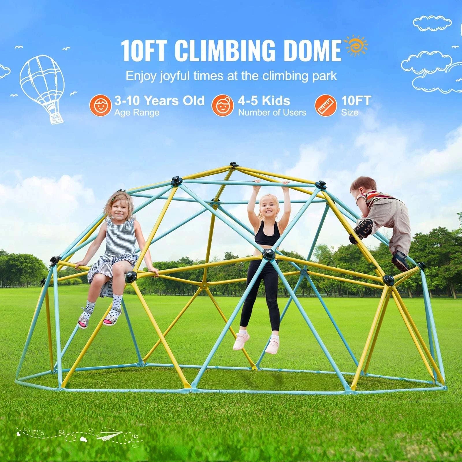 Kids Climbing Dome Jungle Gym with Swing & Hammock (6–12FT)-12FT Type A / france