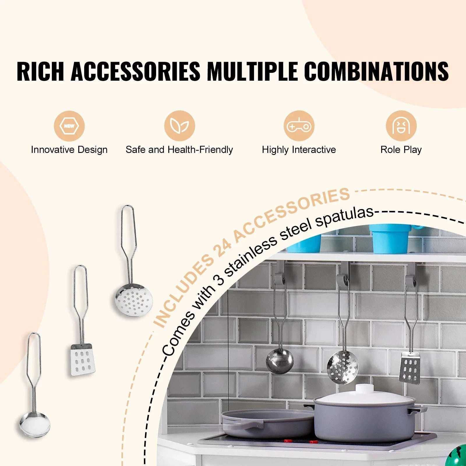 Kids Corner Kitchen Playset with Lights & Sounds and 24 Accessories-white / United States