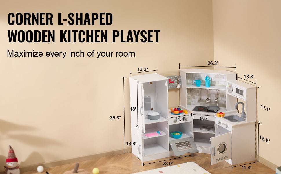 Kids Corner Kitchen Playset with Lights & Sounds and 24 Accessories-white / United States