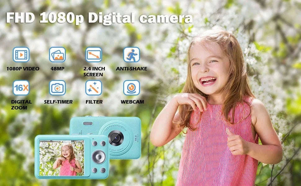 Kids Digital Camera 1080P with 16X Zoom and 32GB Card-PURPLE / United States