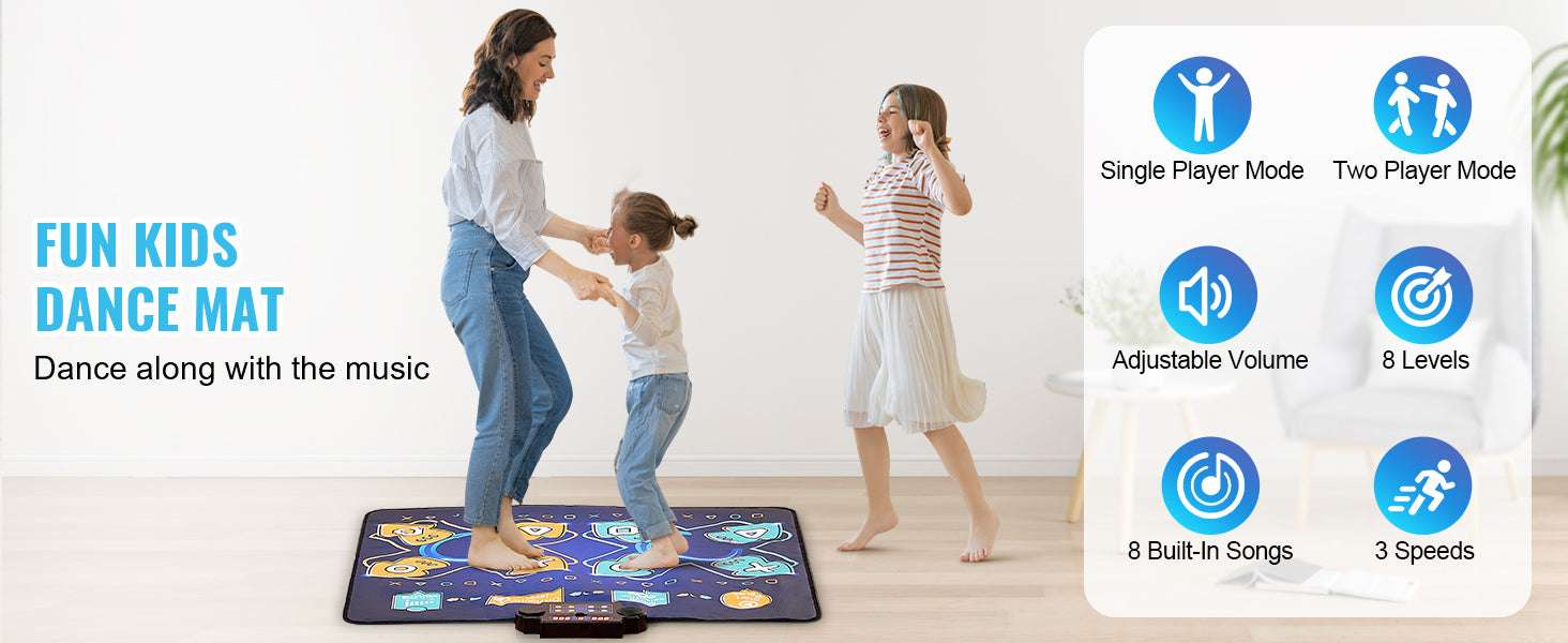 Kids Electronic Dance Mat with 8 Buttons, Music & 2 Player Modes-Blue / United States