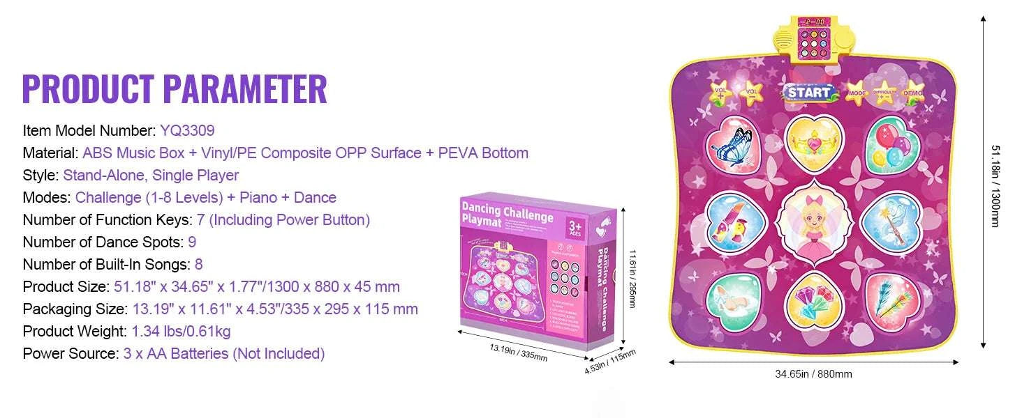 Kids Electronic Dance Mat with 9 Buttons, 3 Modes & 8 Levels-1pc / United States