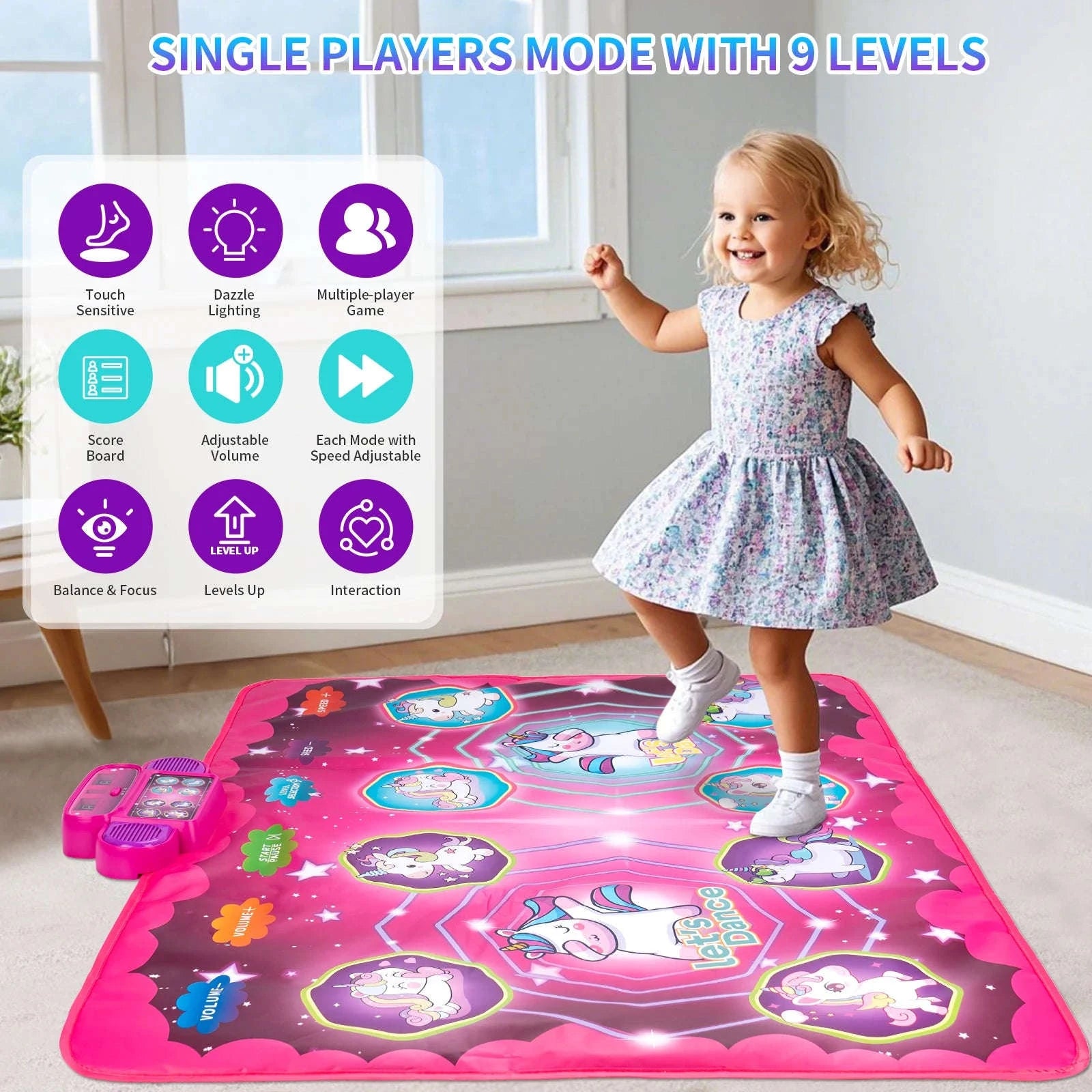 Kids Electronic Dance Mat with Double Player Mode-91x87cm Blue-no box / China Mainland