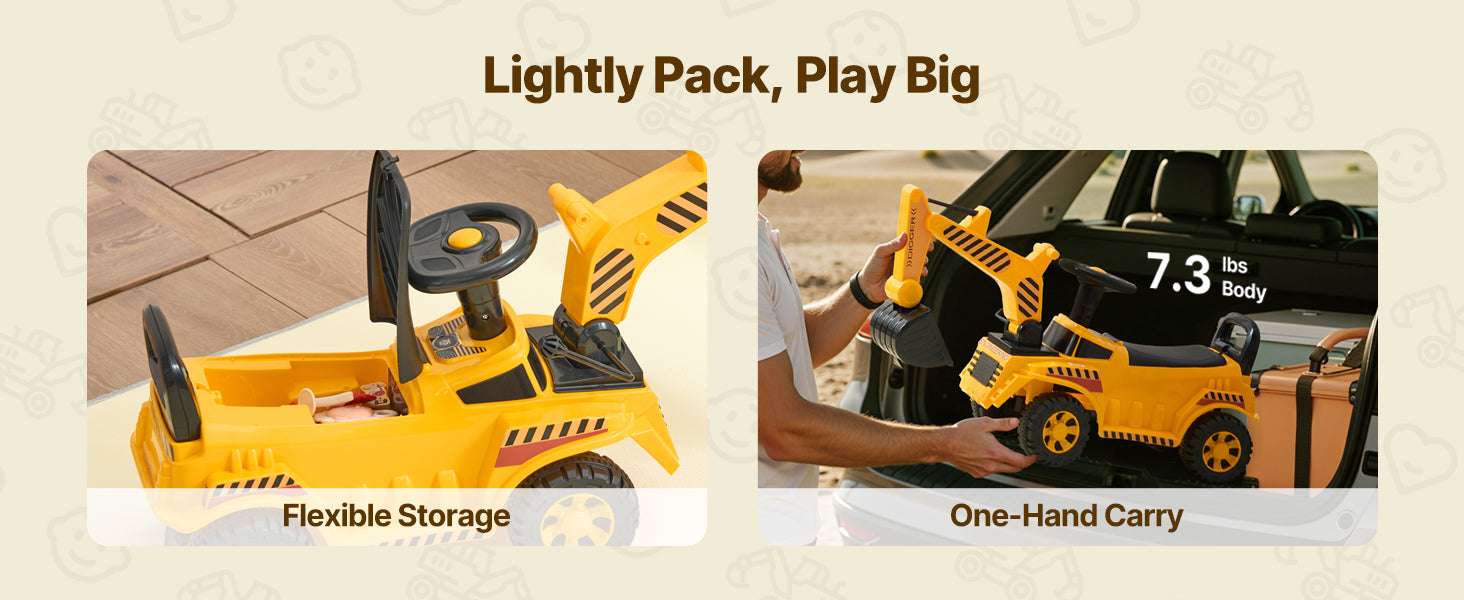Kids Excavator Ride-On Toy with Music & Helmet Push Car-Yellow / United States
