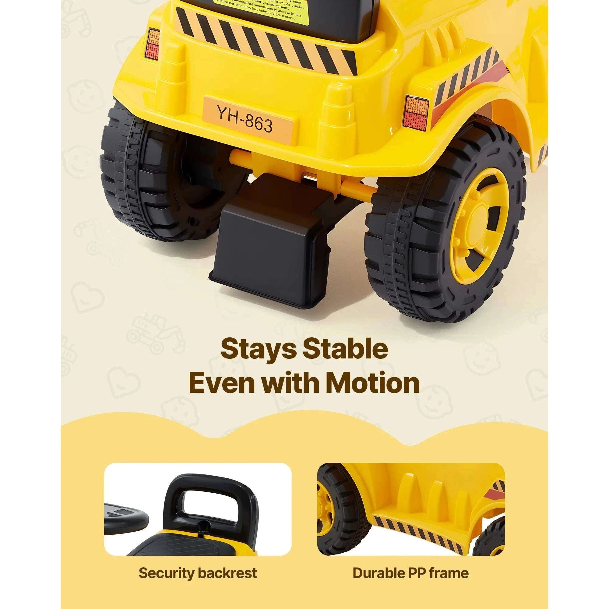 Kids Excavator Ride-On Toy with Music & Helmet Push Car-Yellow / United States