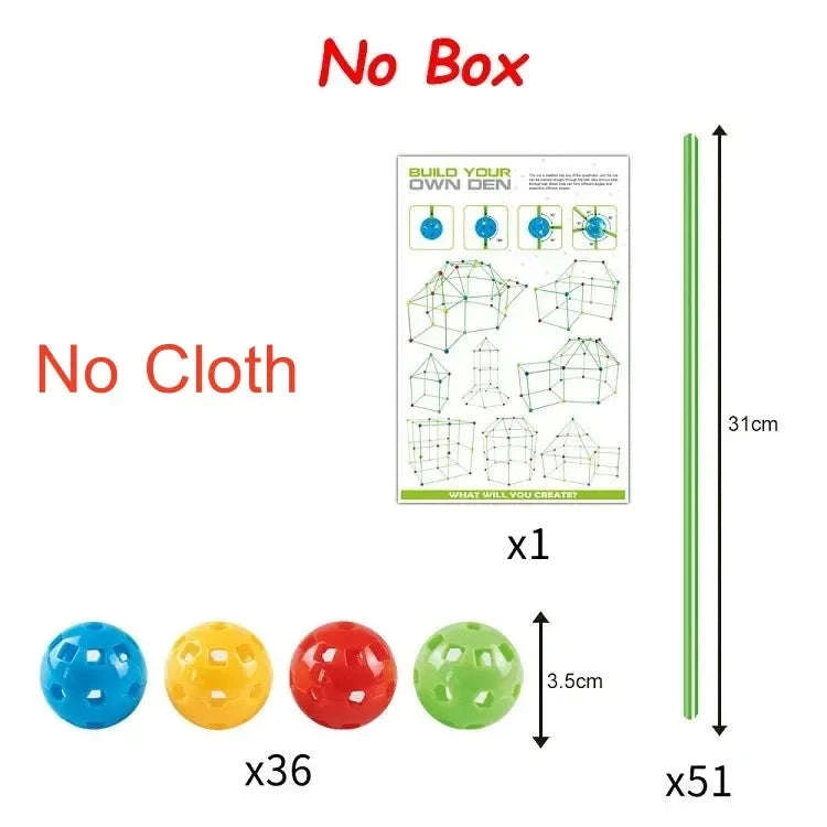 Kids Fort Building Blocks Kit-110balls 200rods