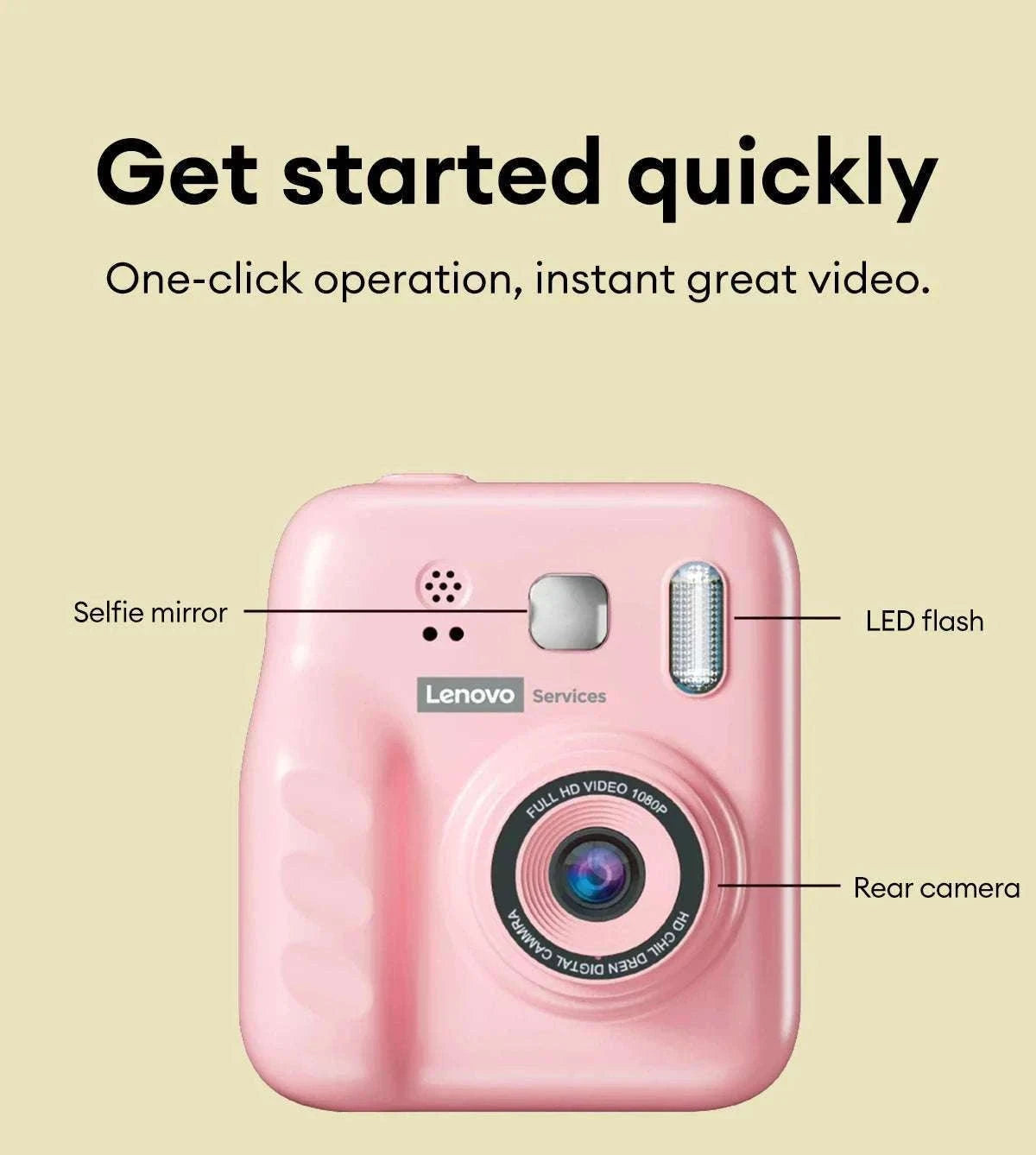 Kids Instant Print Camera 1080P Dual Lens with 32GB Card-Pink