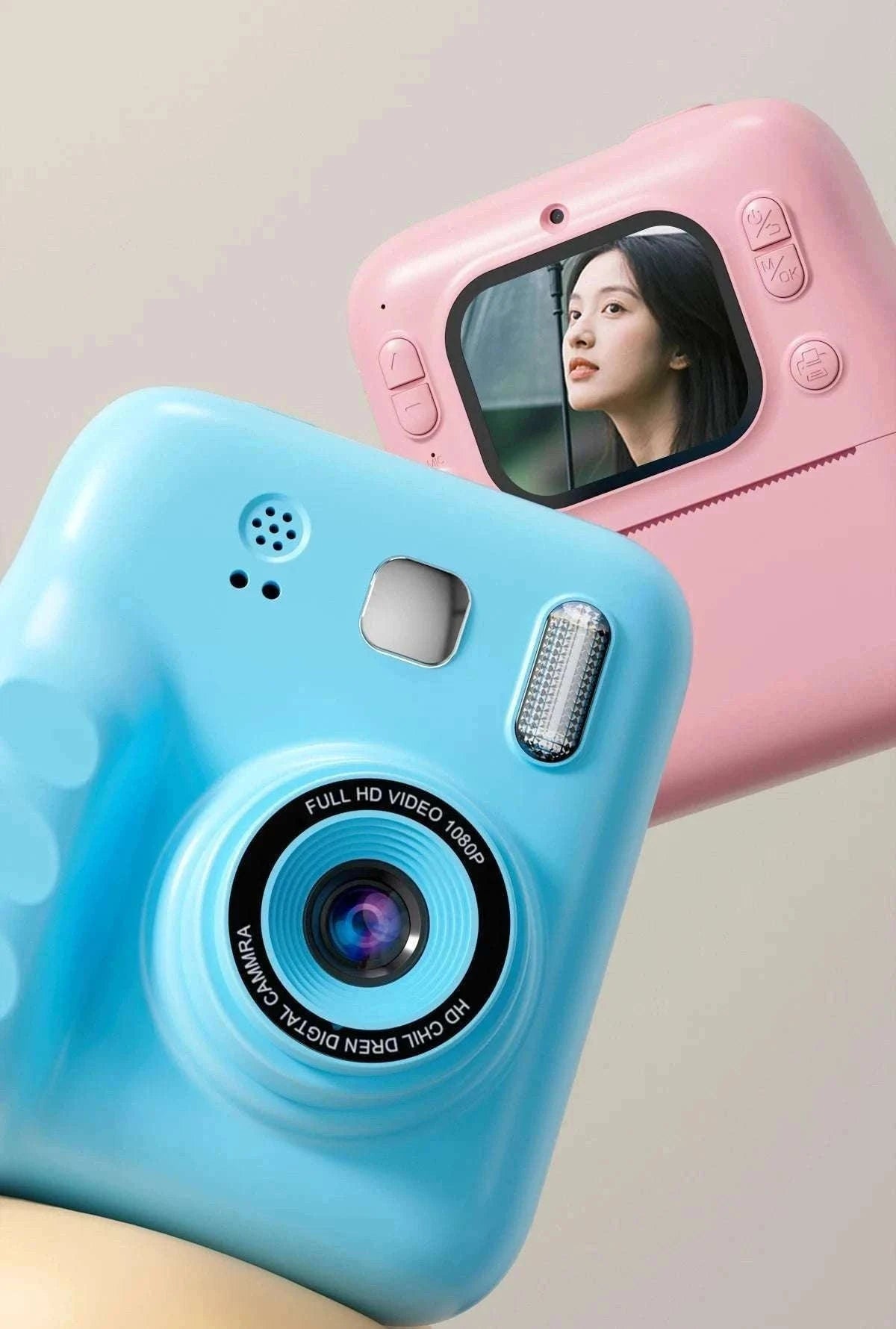 Kids Instant Print Camera 1080P Dual Lens with 32GB Card-Pink