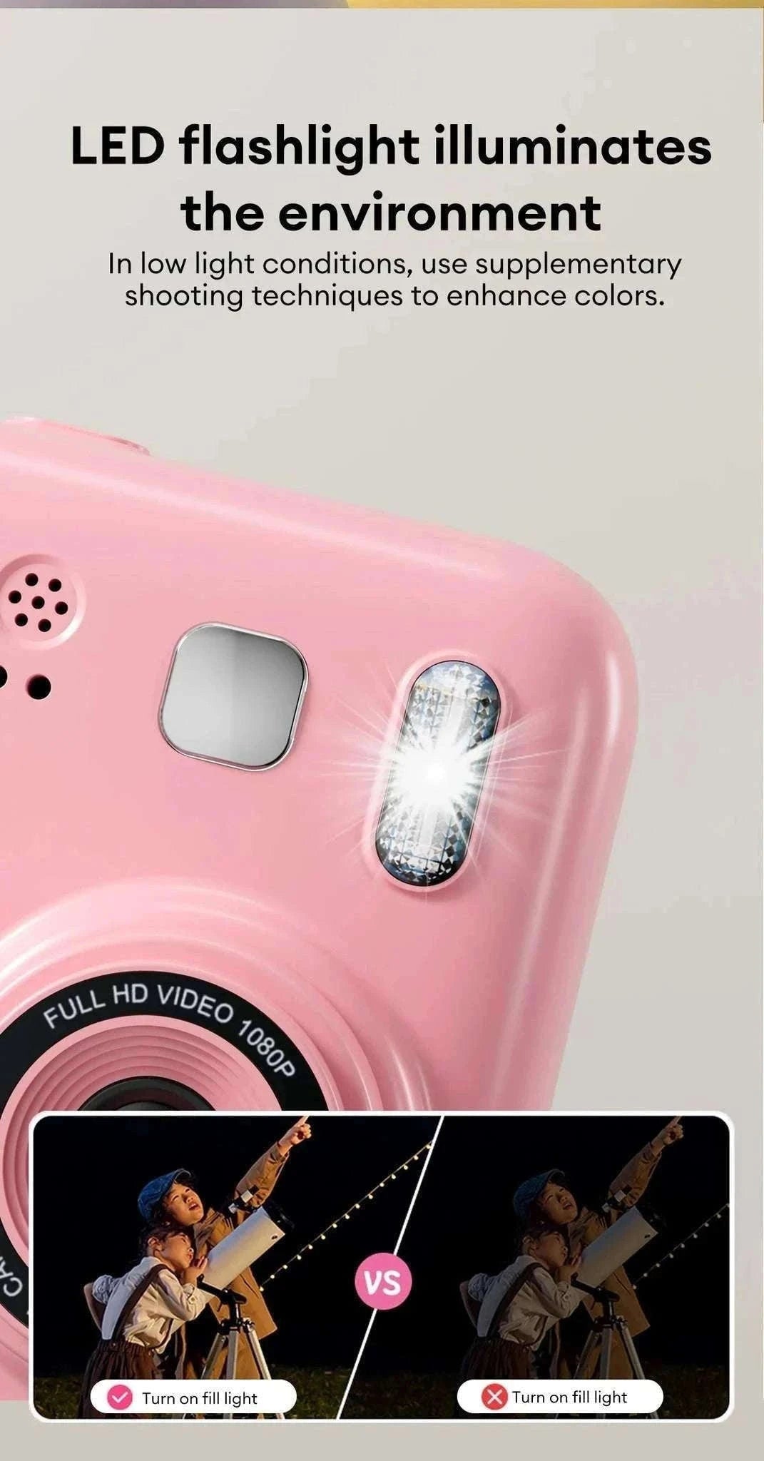 Kids Instant Print Camera 1080P Dual Lens with 32GB Card-Pink