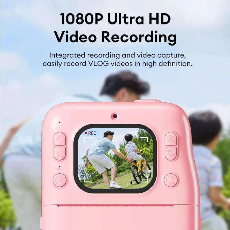 Kids Instant Print Camera 1080P Dual Lens with 32GB Card-Pink