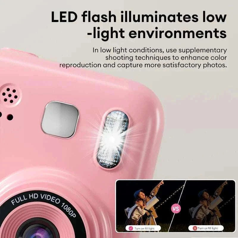 Kids Instant Print Camera 1080P Dual Lens with 32GB Card-Pink