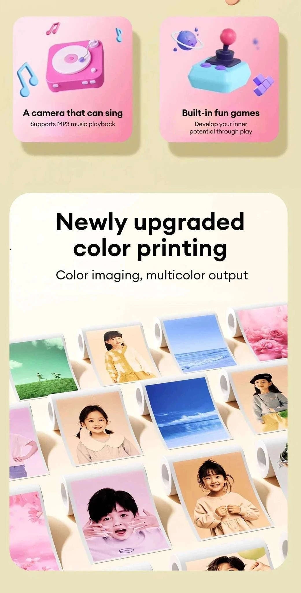 Kids Instant Print Camera 1080P Dual Lens with 32GB Card-Pink