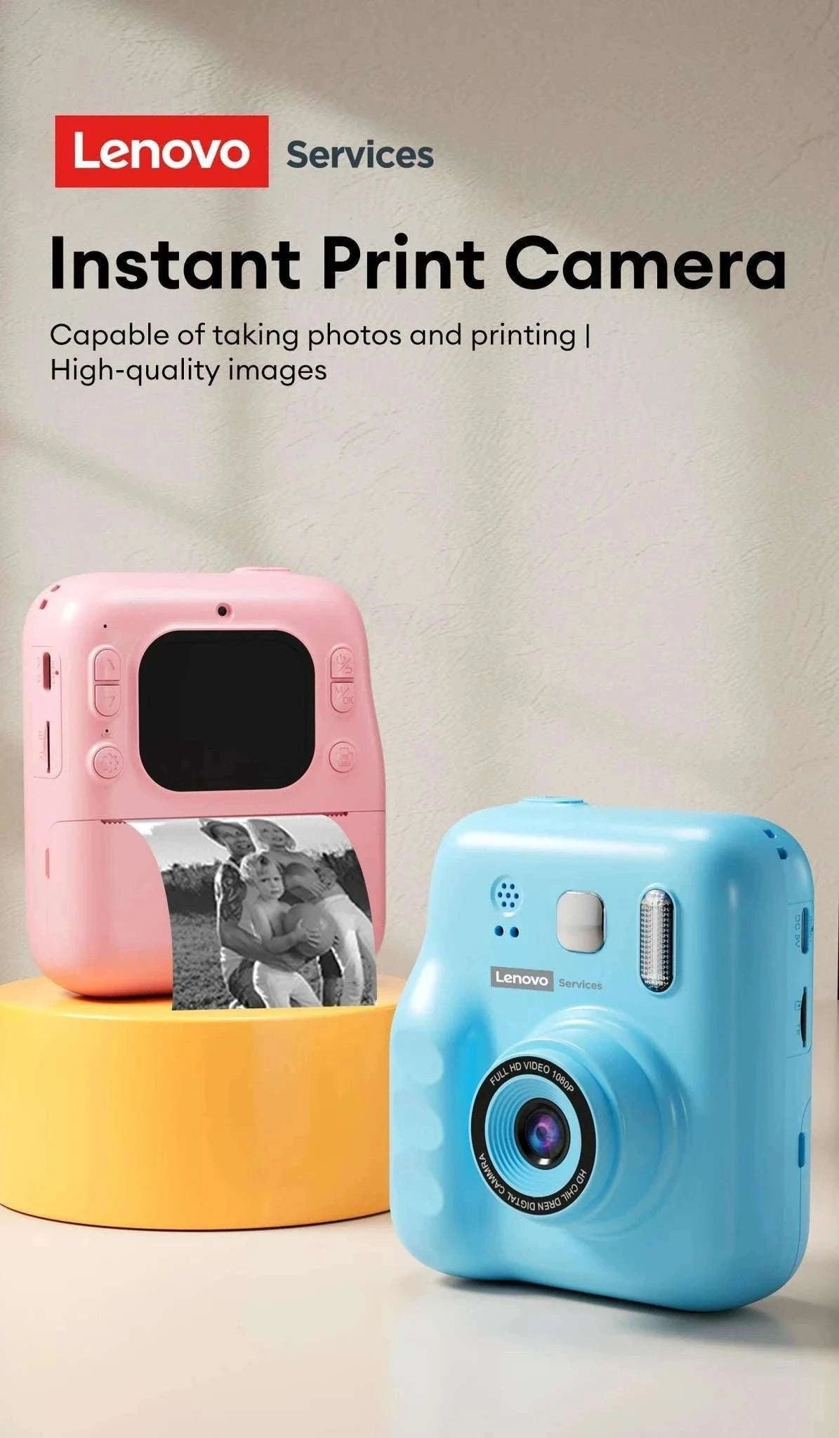 Kids Instant Print Camera 1080P Dual Lens with 32GB Card-Pink
