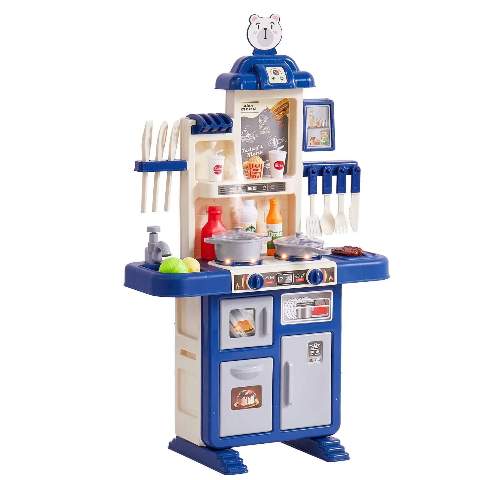 Kids Kitchen Playset 48PCS Pretend Cooking Toy with Lights & Water Sink-blue / United States