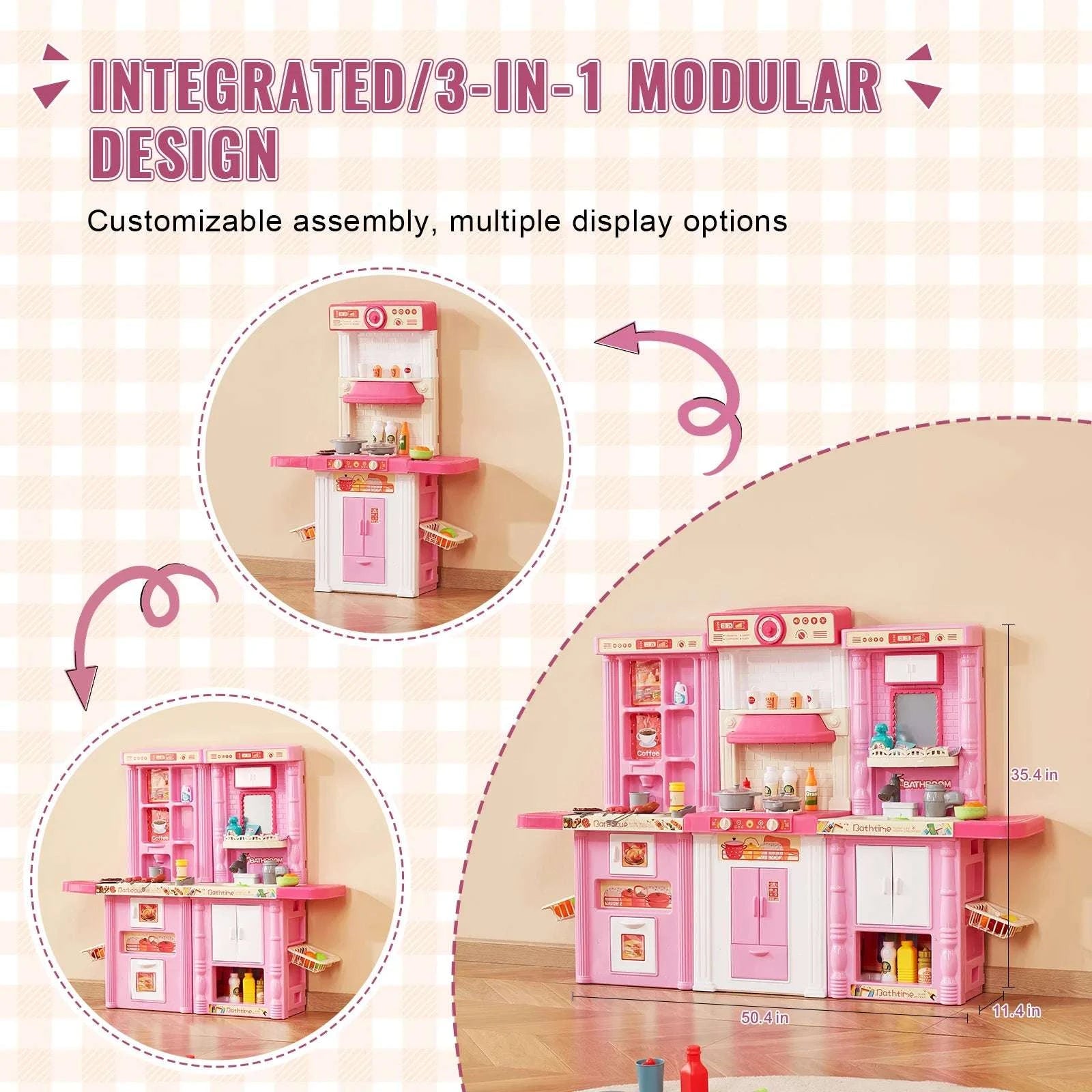 Kids Kitchen Playset 74PCS with Lights & Sounds 3-in-1 Chef Toy Set-Blue / United States