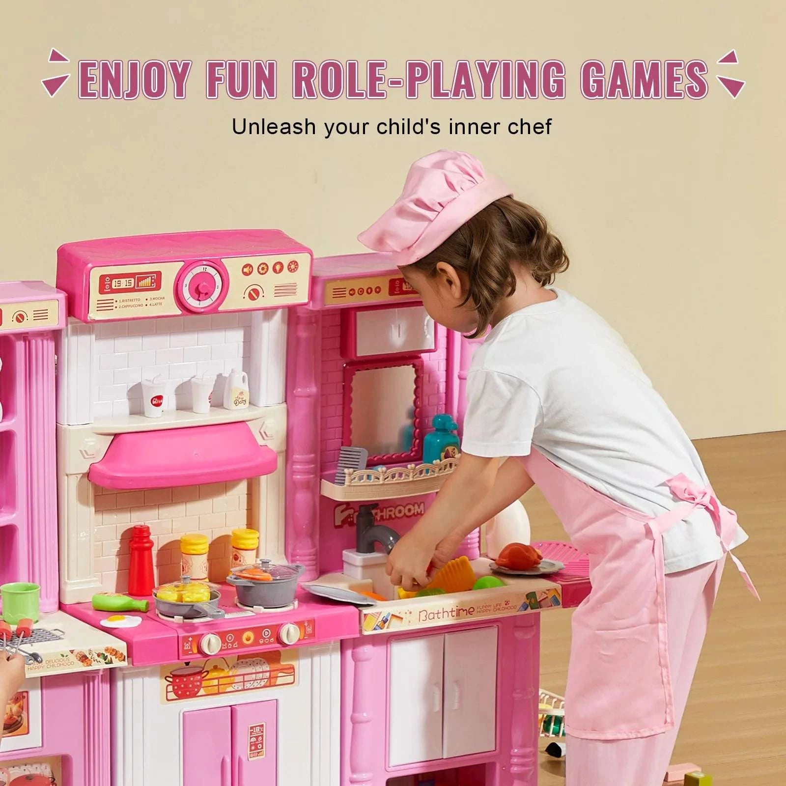 Kids Kitchen Playset 74PCS with Lights & Sounds 3-in-1 Chef Toy Set-Blue / United States