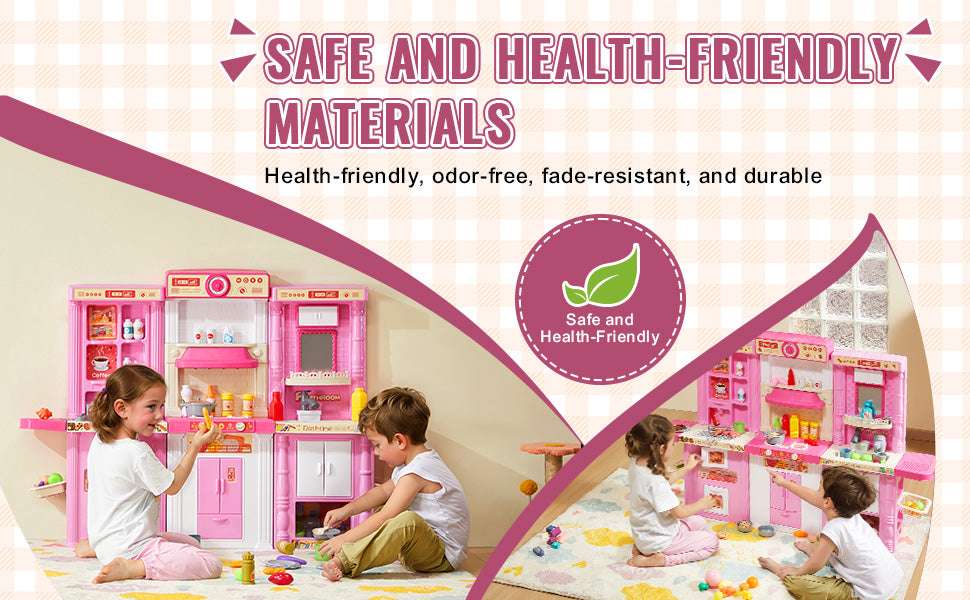 Kids Kitchen Playset 74PCS with Lights & Sounds 3-in-1 Chef Toy Set-Blue / United States