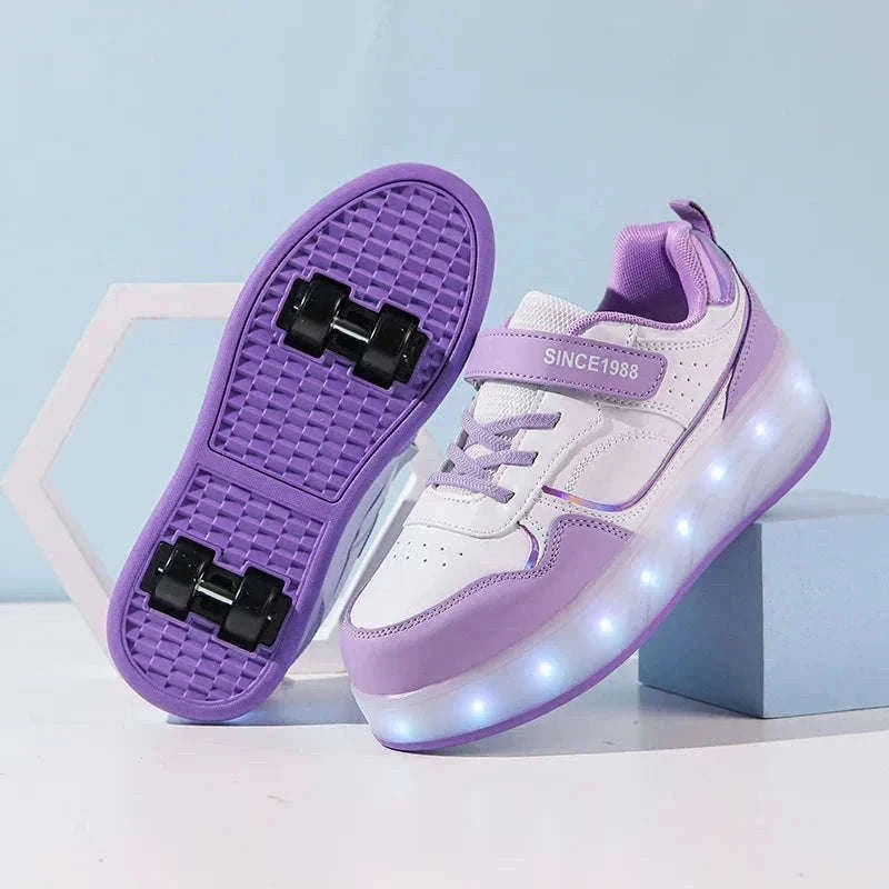 Kids LED Roller Skate Shoes with 4 Wheels Light Up Sneakers-LB-2988-White / 30