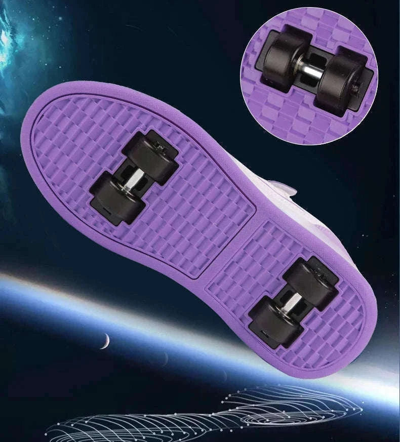 Kids LED Roller Skate Shoes with 4 Wheels Light Up Sneakers-LB-2988-White / 30