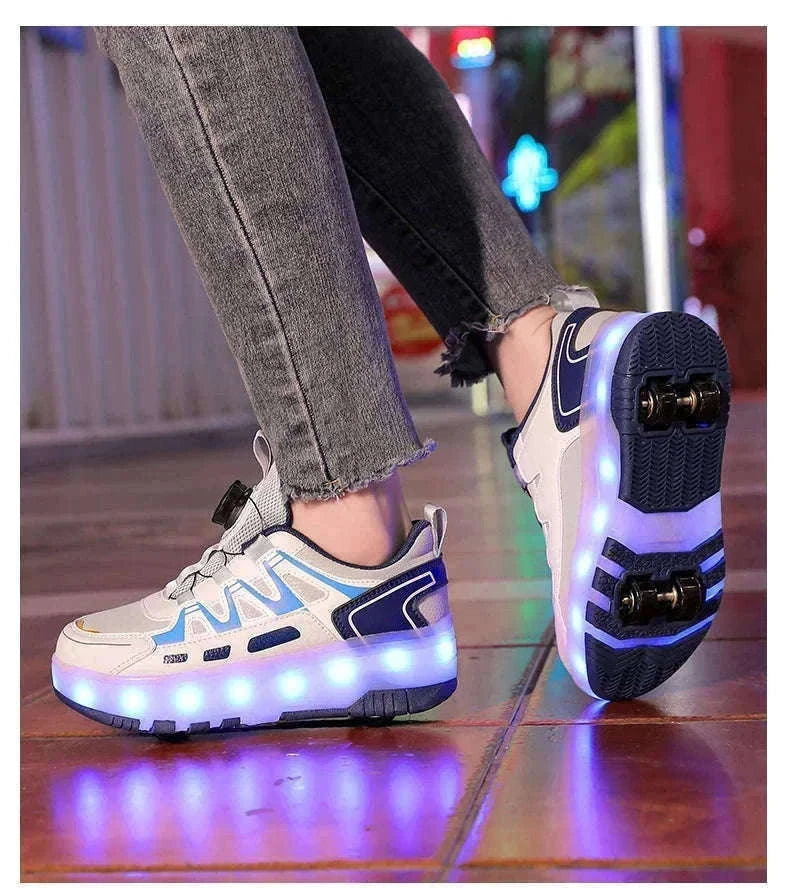 Kids LED Roller Sneakers with Luminous Lights and Hidden Wheels-YQ-188-Red / 29