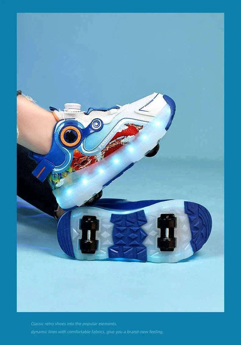Kids LED Roller Sneakers with Luminous Lights and Hidden Wheels-YQ-188-Red / 29